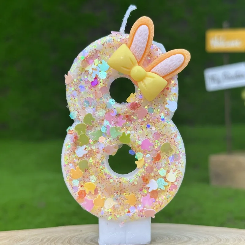 3D Number Cake Decorating Candle Cute ears Glitter Birthday Candles Digital Candle Cake Birthday Party Anniversary Cake Decor