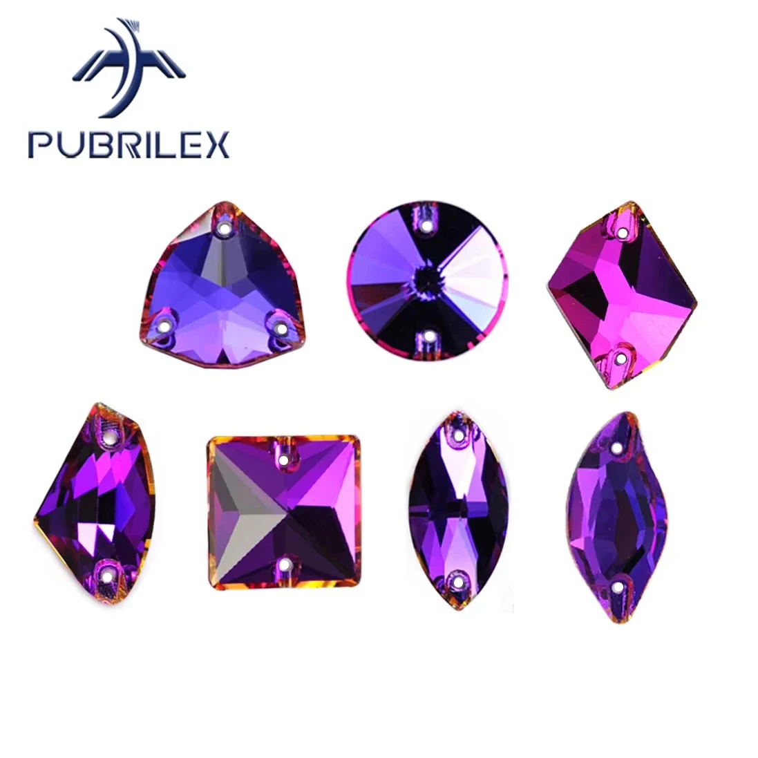 Pubrilex Heliotrope Mehrfachformen Aufnähbare Strasssteine Abgeschrägte Nähkristalle für Hochzeitskleider und Kleidungsdekorationen – Detail 2