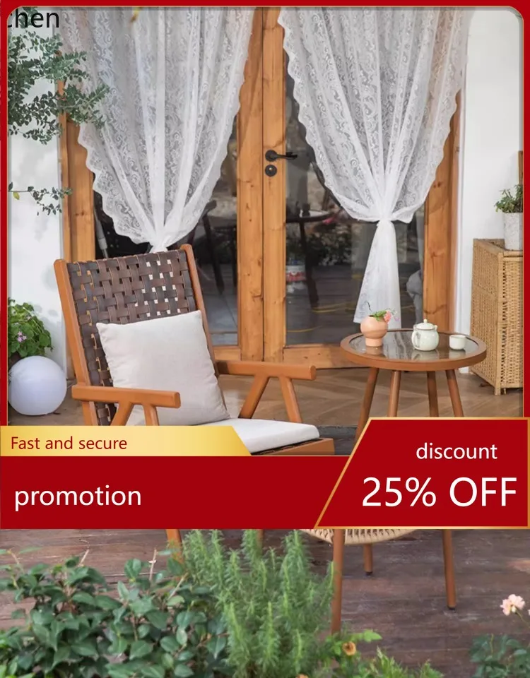 

HT balcony tea table chair small apartment outdoor leisure courtyard camping rattan chair one table two chairs back recliner