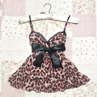 Retro Party Y2K Women's Suspender Top V-neck Bow Decorated Leopard Pattern Hot Girl Slim Fit Aesthetics High Street Women's Tops