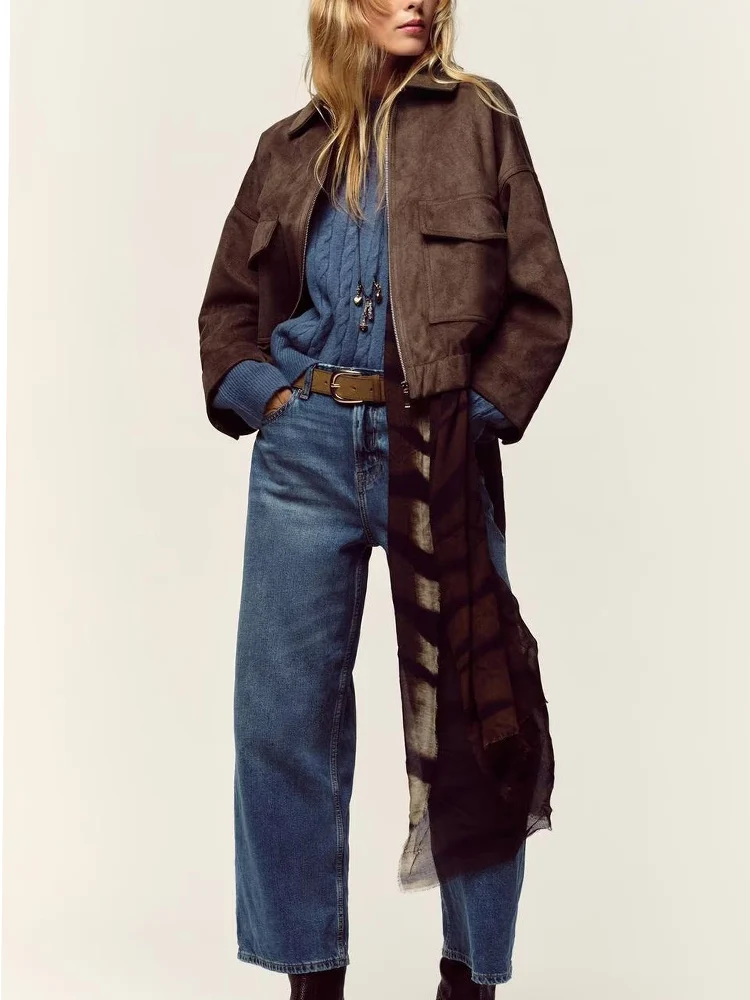 

Европейский и американский стиль, осенняя новая модная тенденция, простая женская куртка в стиле ретро с лацканами, свободная флисовая ткань с текстурным эффектом