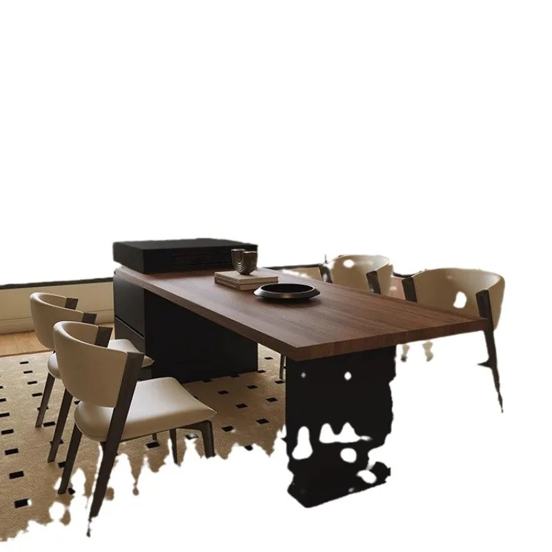 

Island table walnut wood grain slate integrated, retractable Italian minimalist small apartment household