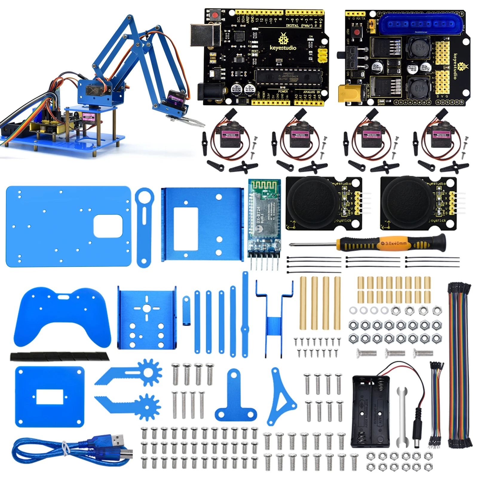 Kidsbits Keyestudio 4DF Mechanical PS2 Joystick Metallic Robot Kit Arm Starter Kit V2.0 for Arduino Programming Kit Robot Kit