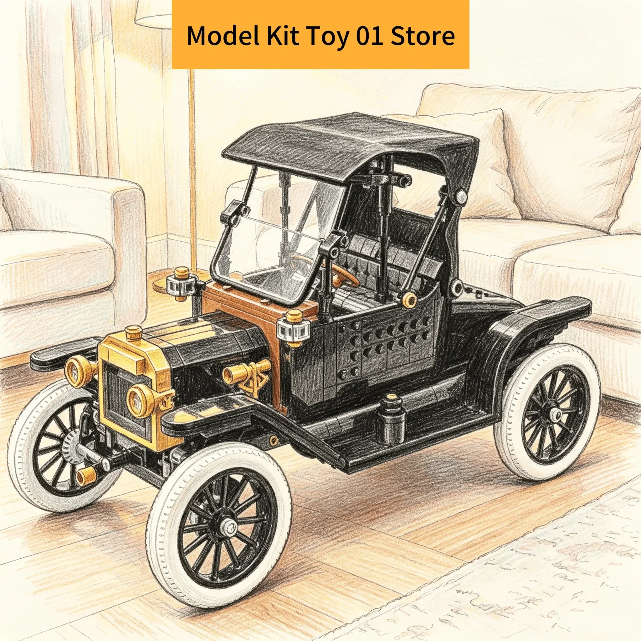 Retro Vintage Convertible Car Building Blocks Model Kit DIY Assembly Bricks Toys For Kids Adults Christmas Birthday Gift