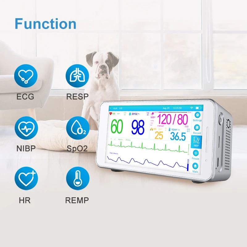 ChoiceMMed Veterinary Monitor Non-invasive Blood Pressure ECG Pulse Rate Oxygen Saturation Respiratory Rate Temperature