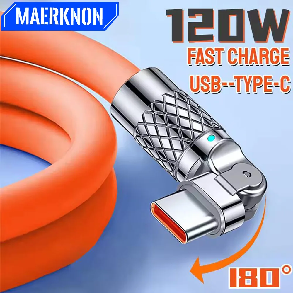 6A 120W USB-C-Kabel mit schneller Ladefunktion, 180-Grad-Drehgelenk, Ladekabel für iPhone, Samsung, Xiaomi, schnelles Ladekabel