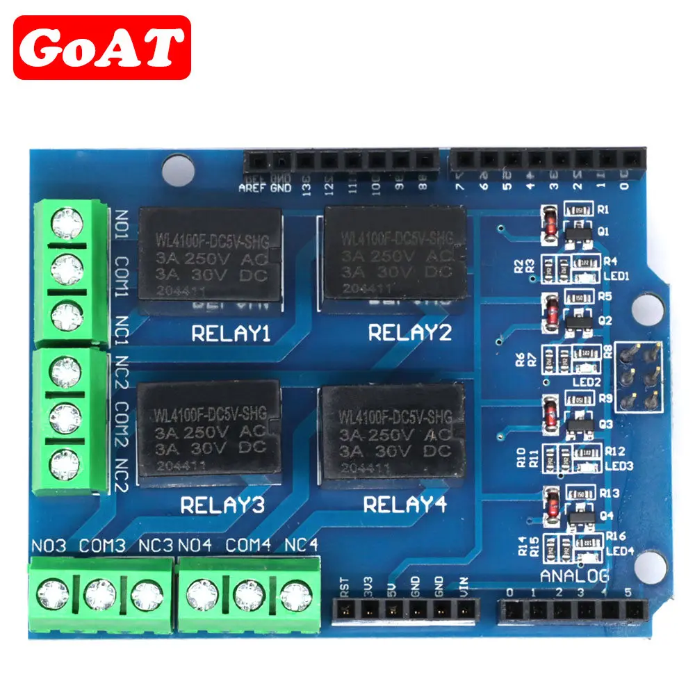 4 Channel 5V Relay Shield Module, Four Way Relay Control Board Expansion Board For Arduino UNO R3 Mega 2560