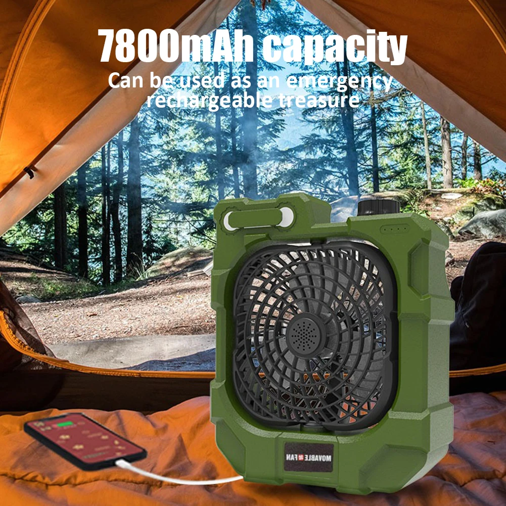 Portable Camping Fan With 3 Levels Adjustable Brightness LED Light Rechargeable  270°Auto Rotation Tent Fan For Fishing Picnic