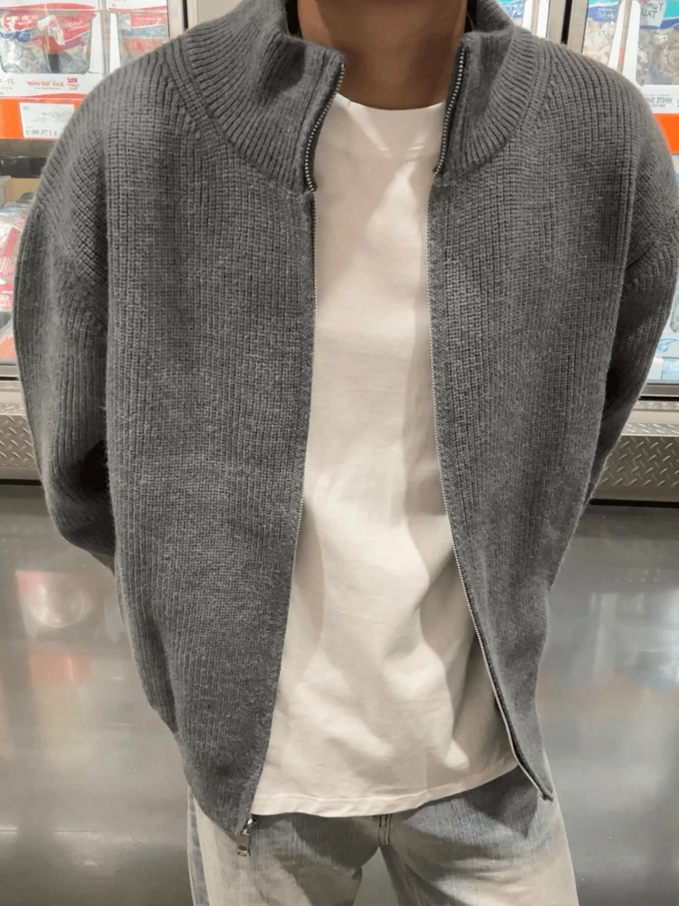 ay Stand Collar Open Cardigan Sweater Men's Sle Autumn High End Feeling Inner Jaet Cleanfit Knitted Outerwear