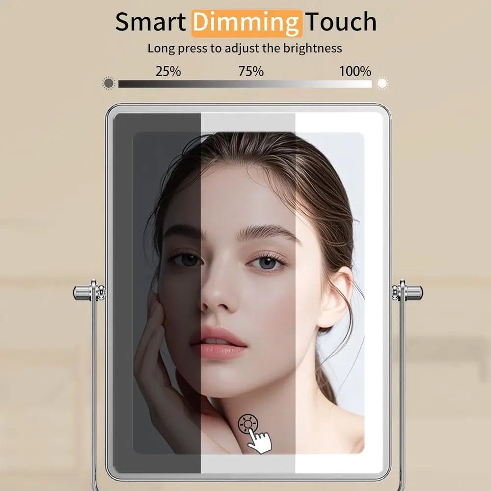 LED照明付き両面化粧鏡、5000mAh充電式、1倍/20倍拡大、タッチ調光、360度回転 °   回転式スイングアーム