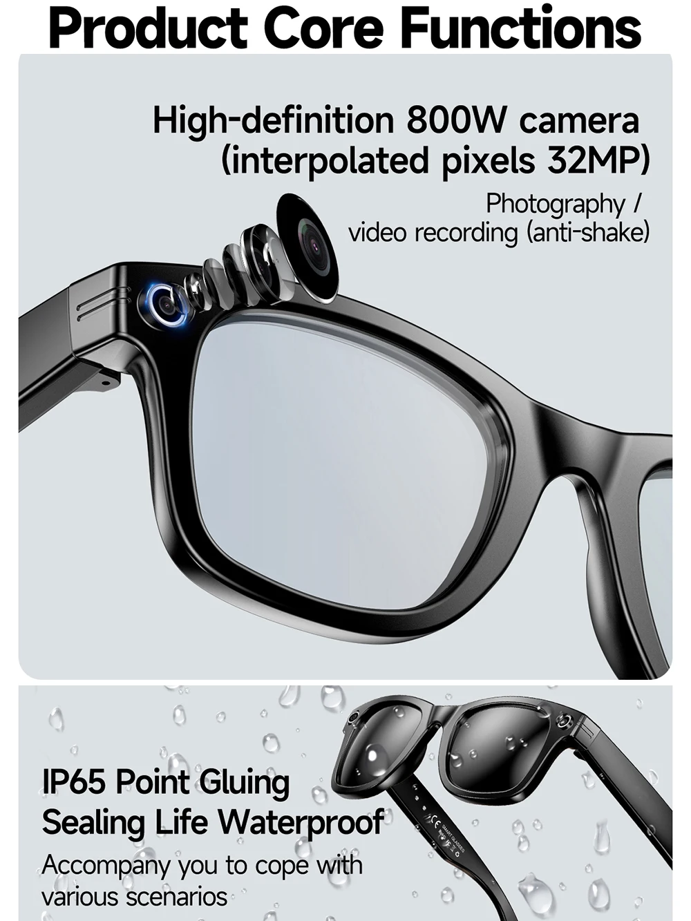 AI Smart Glasses With Photo Video Intelligent Recognition 800W Camera Wifi Bluetooth Sunglasses Built-in Microphone Speakers