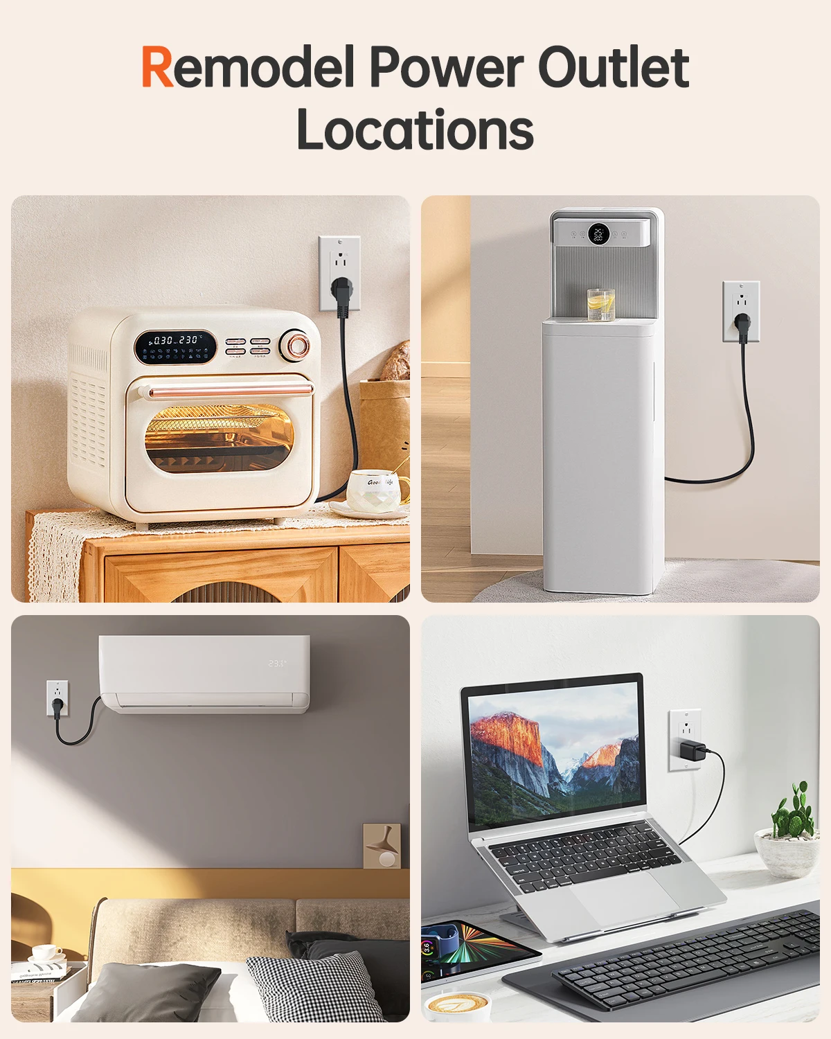 ELECPOW in-Wall Outlet Relocation Kit & Recessed TV Outlet Box Power Extender for Unreachable Outlet Socket Wanel 2 AC Outlets