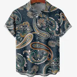 Camisa com estampa floral masculina, Roupa Vintage, Férias, Manga curta, Floral, Casual, Social, Tamanhos grandes, Tops Fashion Estampados, Dazn