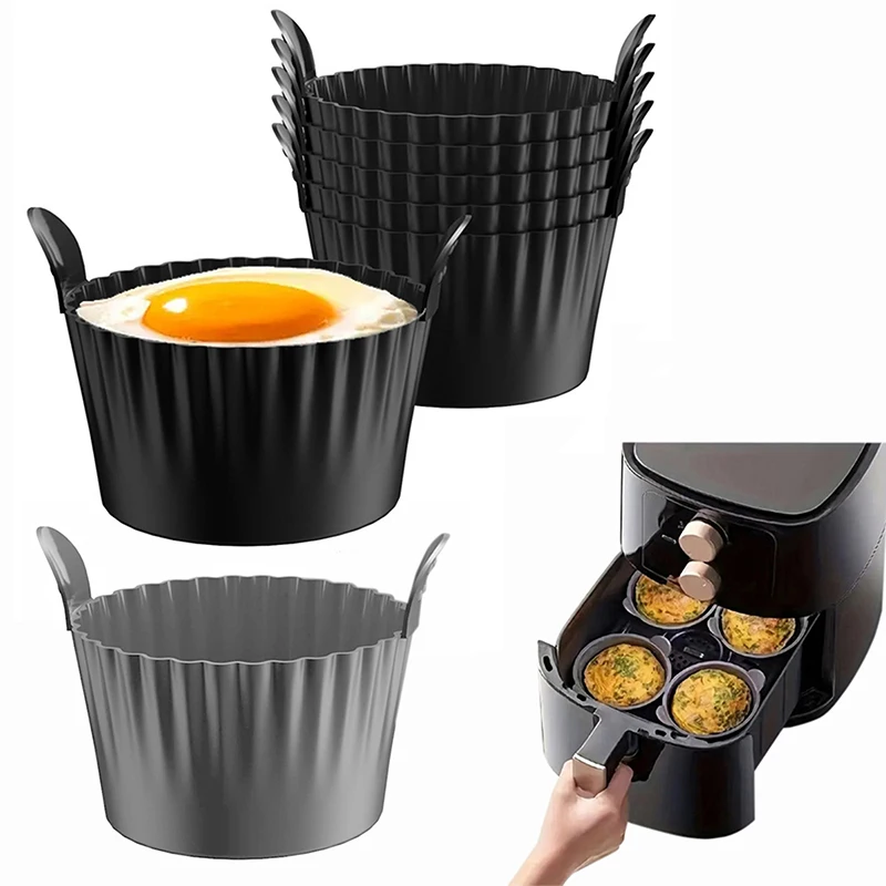 Ramekins de silicona, freidora de aire reutilizable, cazador furtivo de huevos, tazas de golpeador de huevos de silicona de calidad alimentaria, tazas redondas antiadherentes para hornear de silicona