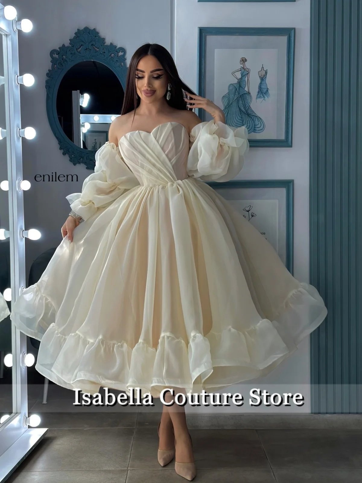 

Cream White Short Sleeves Aline Evening Dresses Luxury Wedding Dress Party Dress Prom Gown فساتين سهرات Customized