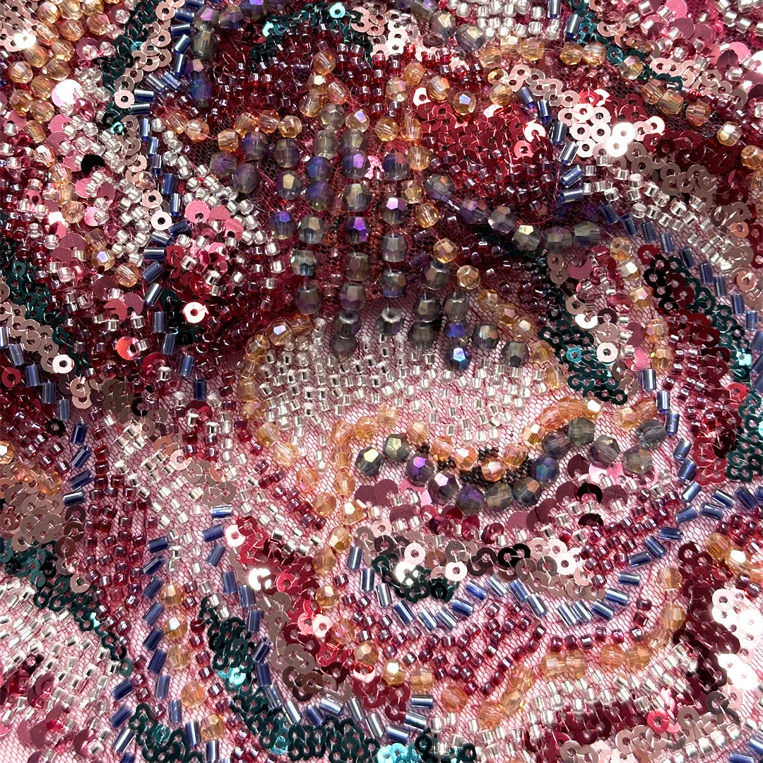 

African Beaded Lace Fabric Colorful Rhinestone Sequins Handcrafted Embroidery French Tulle Mesh Lace For Bridal Wedding Dress