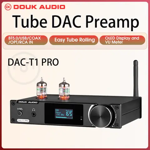 Douk Audio HiFi Bluetooth 5.0 Valve Tube Preamp COAX/OPT Digital to Analog Converter USB DAC Speaker Recevier Headphone Amp
