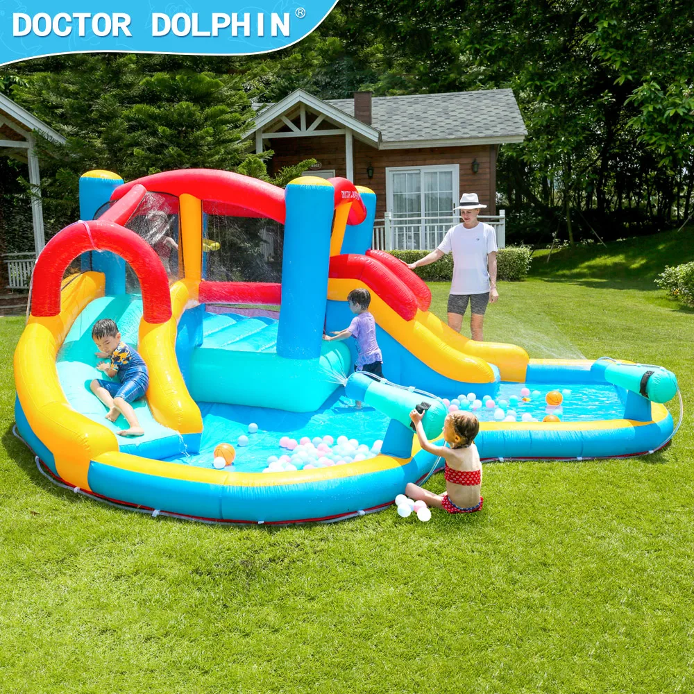 Doctor Dolphin Outdoor Home Use Party Game Kid Toy Small Double Water Slide Inflatable House Jumping Castle