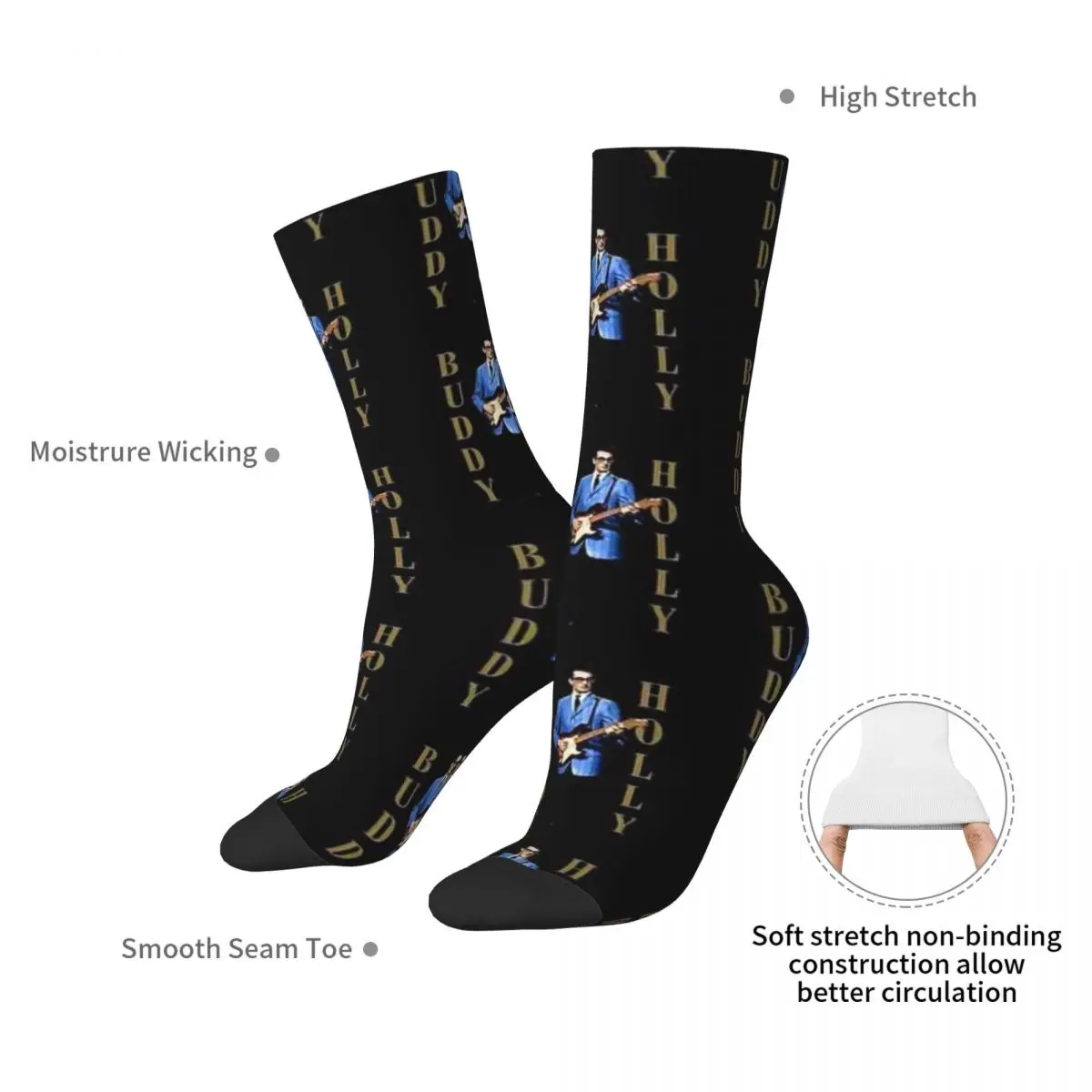 Buddy Holly Oh Boy Socks Harajuku Sweat Absorbing Stockings All Season Long Socks Accessories for Man's Woman's Birthday Present