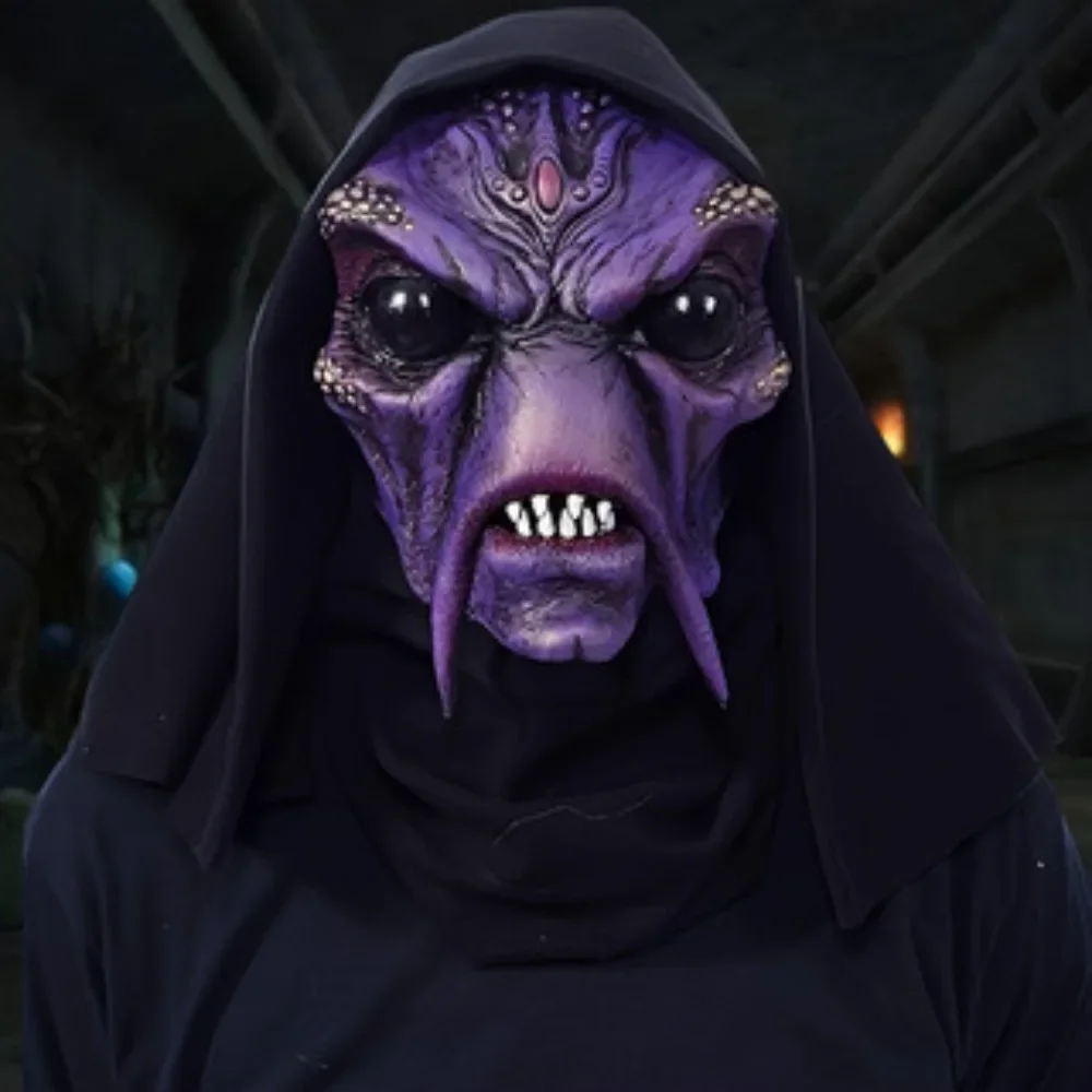 Witch Mask Halloween Party Haunted House Purple Face Witch Latex Grimace Scary Spoof Hood