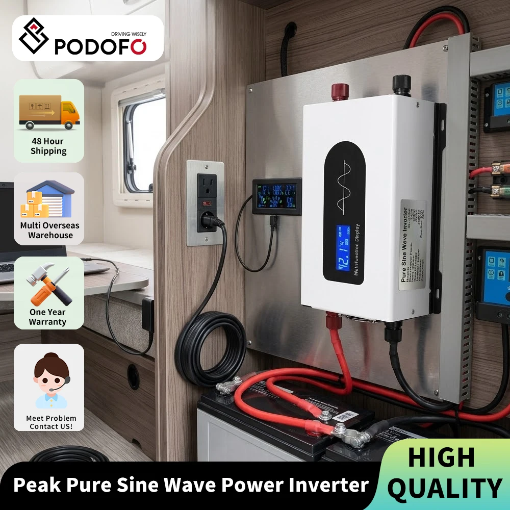 Inversor de Onda Sinusoidal Pura Podofo de 3000W, Convertidor de Corriente Continua de 12V a Corriente Alterna de 220V, Banco de Energía Solar, Convertidor de Frecuencia con Pantalla LCD Inteligente para Autocaravanas, Camiones, Viajes de Camping