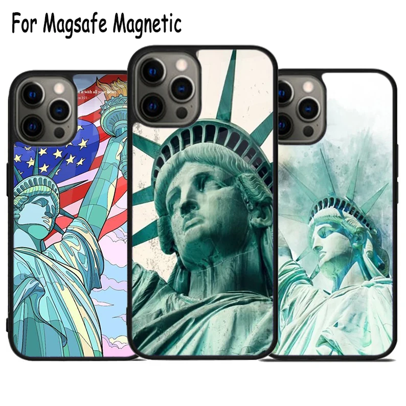 NEW YORK Statue Of Liberty Wireless Charge Magsafe Phone Case For iPhone 15 16 14 13 11 12 Pro Max Plus Magnetic Bumper Cover