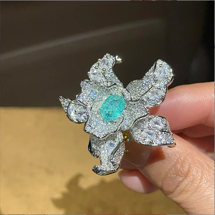 Flower Stamen Blooming Open Ring Tide Light and Luxury Versatile ins Diamond Setting Temperament Girl Ring
