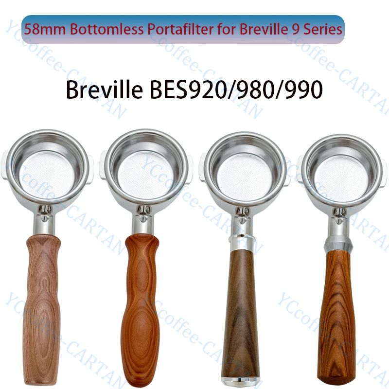 

58mm Espresso Bottomless Portafilter suitiable For Breville 9 Series Professional Coffee Brewing Tool Sturdy Coffee Handle