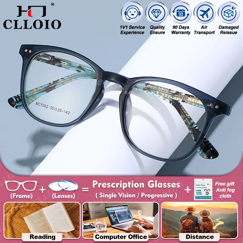 

CLLOIO Simple Lightweight Round Progressive Prescription Reading Glasses Women Anti Blue Light Photochromic Myopia Eyeglasses