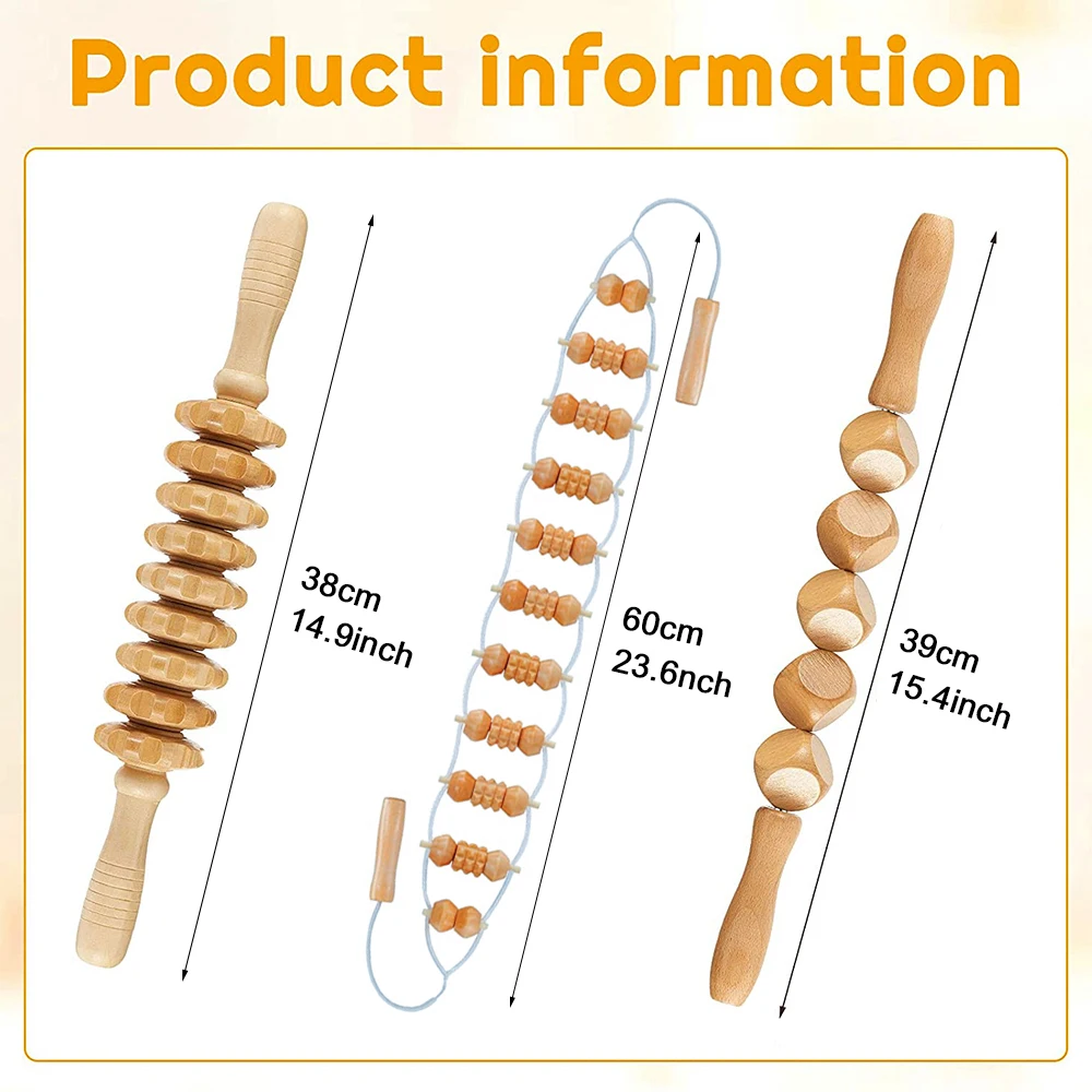 Ahşap geri masaj silindiri halat ahşap terapi masaj araçları, ahşap 9-wheel masaj, bacak sırt ağrısı için lenfatik drenaj