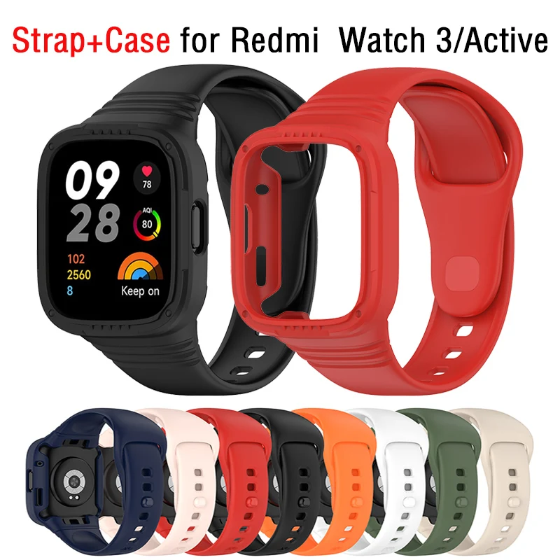 

Silicone Strap with Case for Redmi Watch 3 / 3 Active Strap Replacement Bracelet Protective Shell Cover