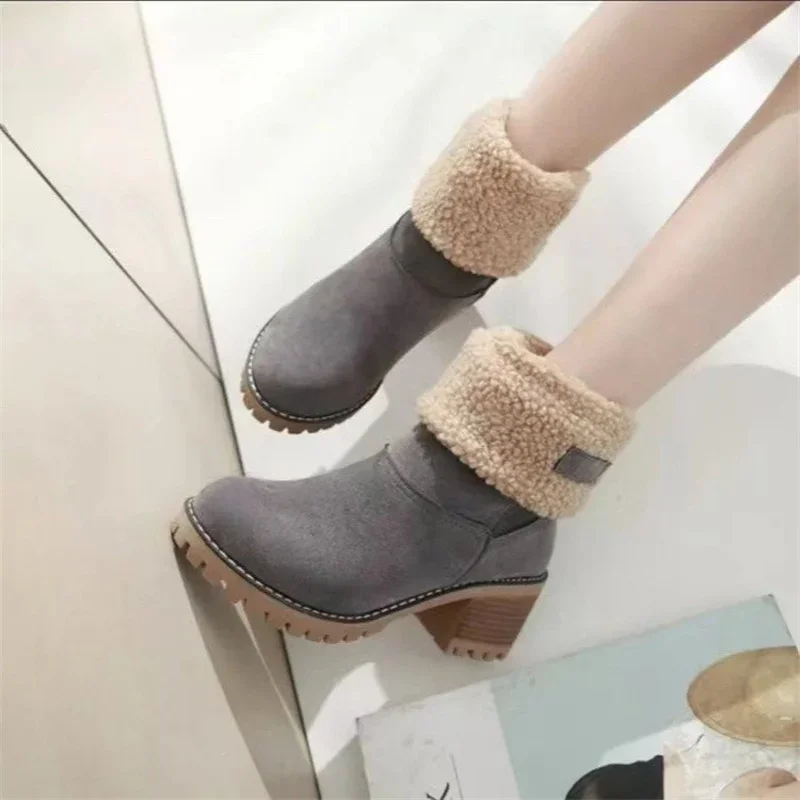 Buty zimowe dla kobiet New Snow Keep Warm Fur Booties Comfort Cuffed Wool Ankle Boots Platform Wedges Cotton Shoes Mid Calf Boot