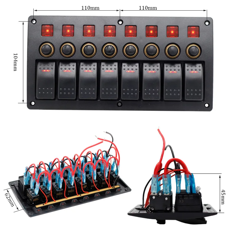 Waterproof 12V 24V Rocker Switch Panel 6 and 8 Gang Mount Electrical Control Switch for Car Boat Marine-Push Button Toggle