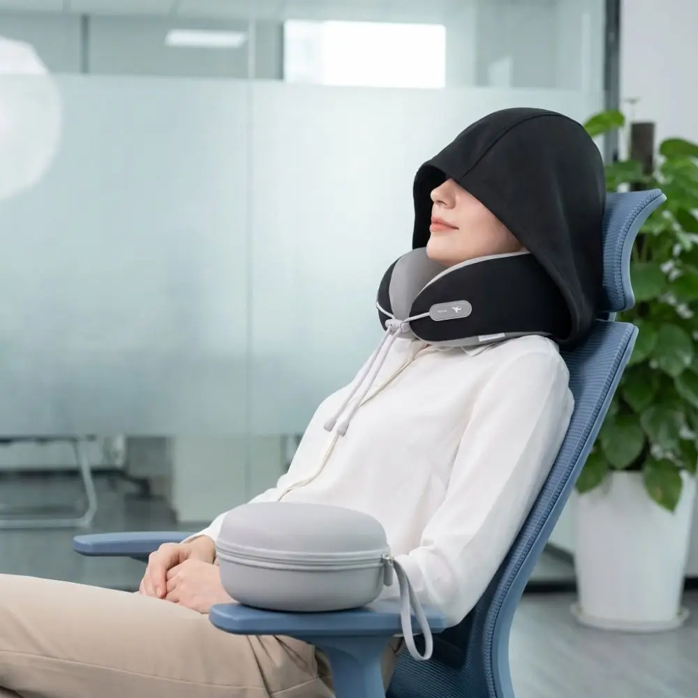 Privacy-Friendly Ice Silk Hooded Neck Pillow Portable Comfortable U-Shaped Pillow Foldable Soft Travel Pillow Office