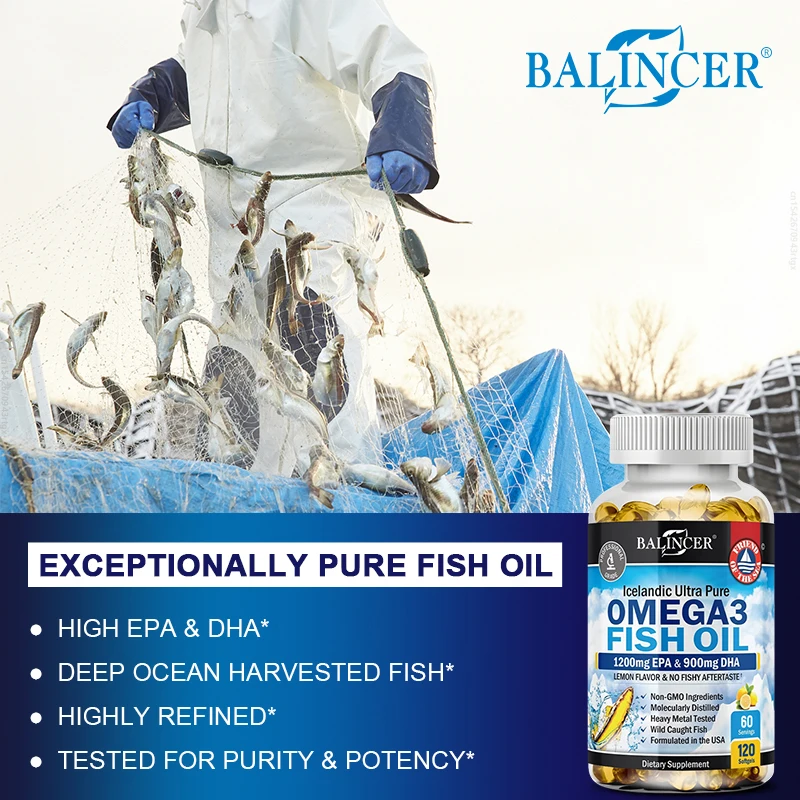 Fish Oil Supplement - DHA Fatty Acid - Supports Healthy Heart, Brain Health, Eye Health, Improves Immune, Gluten Free