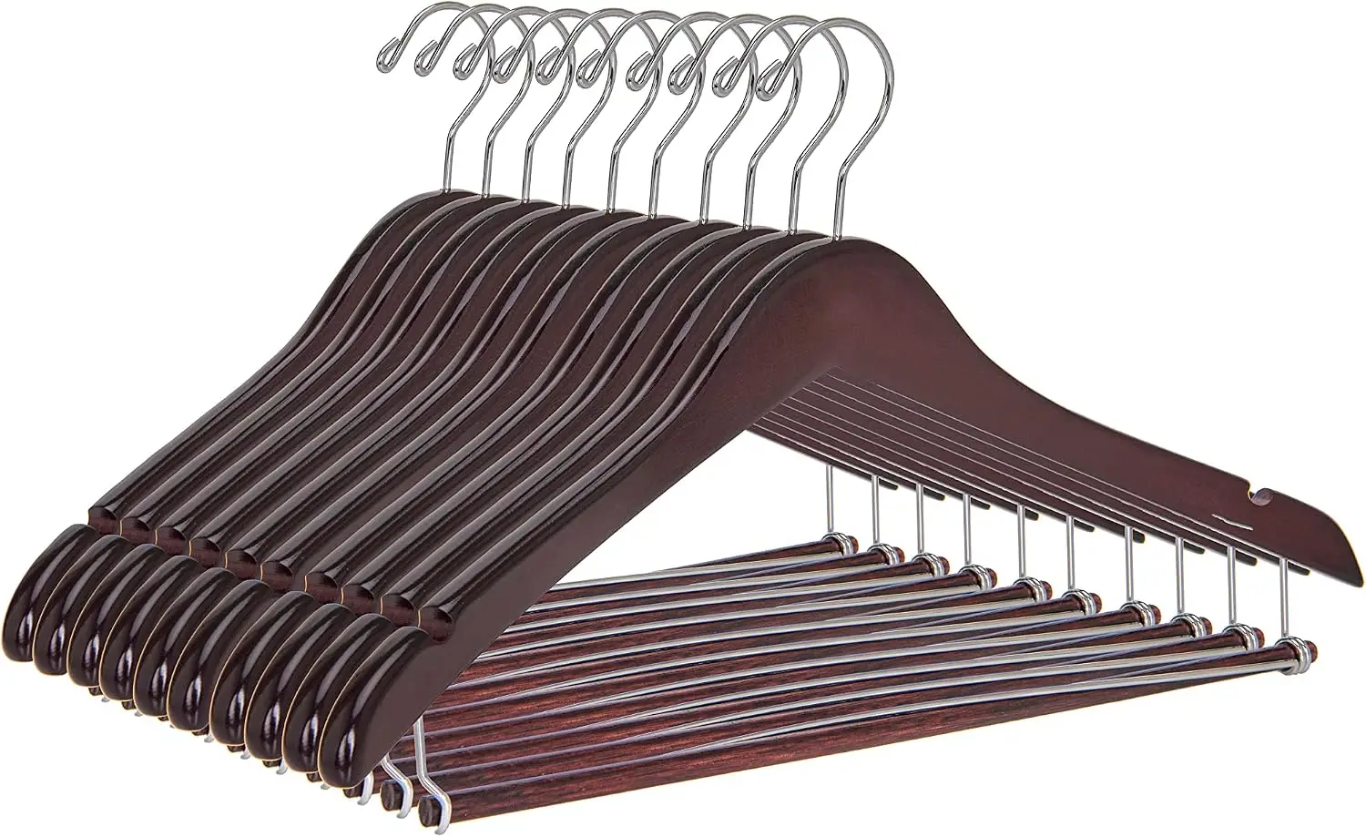 Wooden Hangers Beautiful Sturdy Suit Coat Hangers with Locking Bar Chrome Hooks (50)