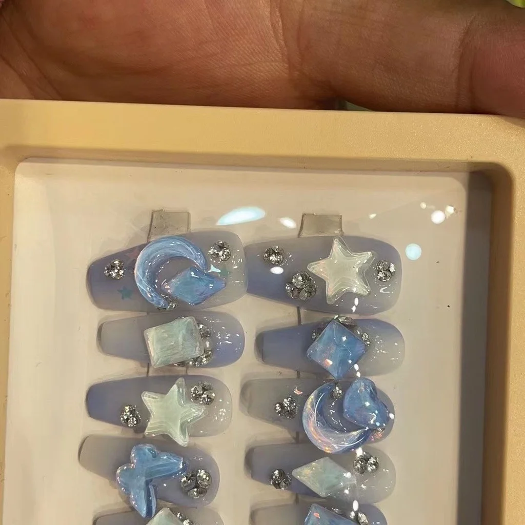 Blue Halo Fake Nails Star Moon Nail Patch Diamond Nail Art Fairy Nail Girl Geschenk – Detail 5