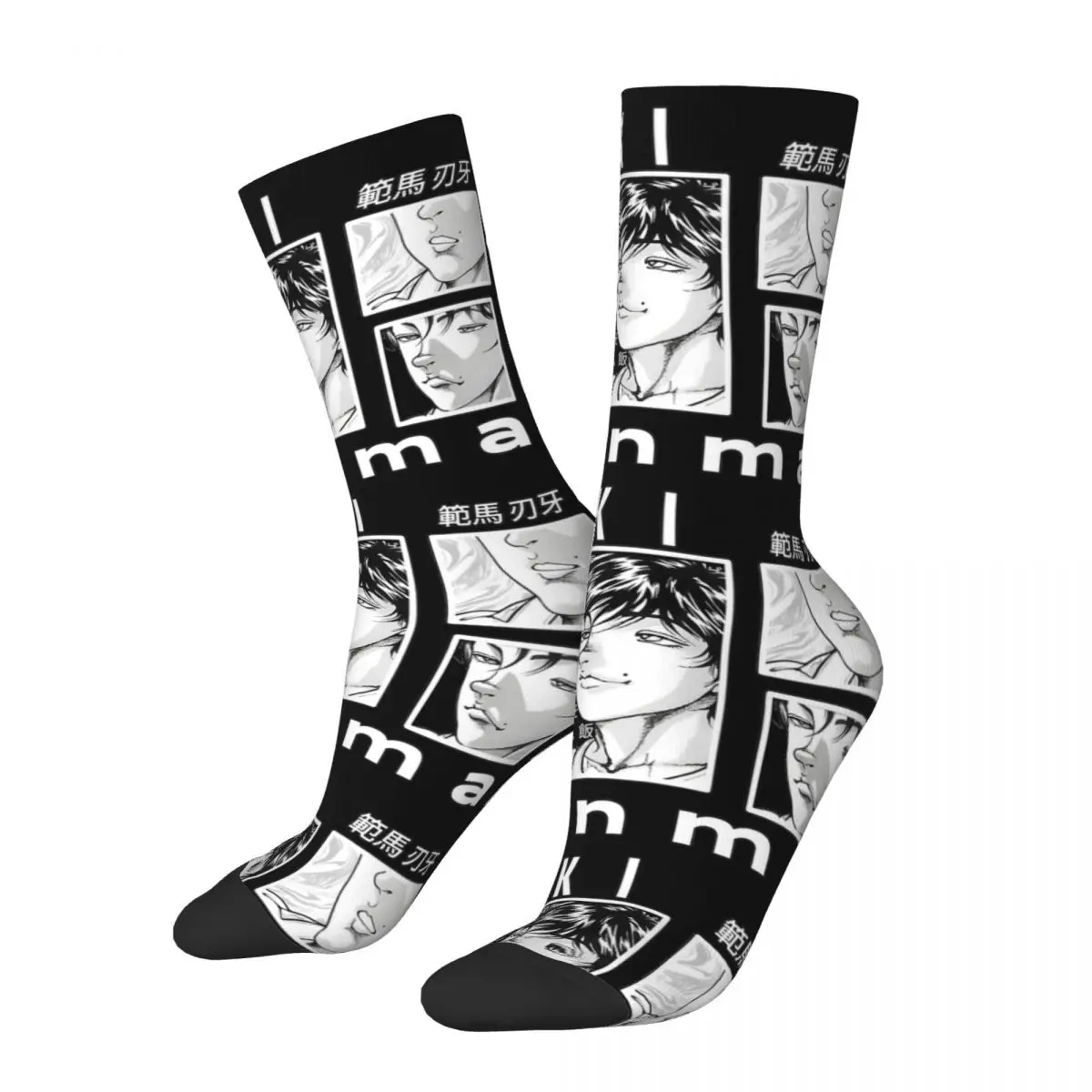 Colorful Baki Hanma Soccer Socks Anime Polyester Crew Socks for Unisex Non-slip