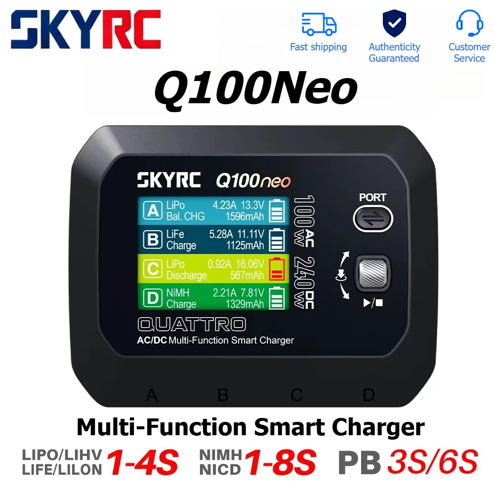 SkyRC Q100neo 4-Channel Independent Output Multi-Function Smart Charger For LiPo/LiHV/LiFe/Lilon/NiMH/NiCd/Pb RC Battery Charger
