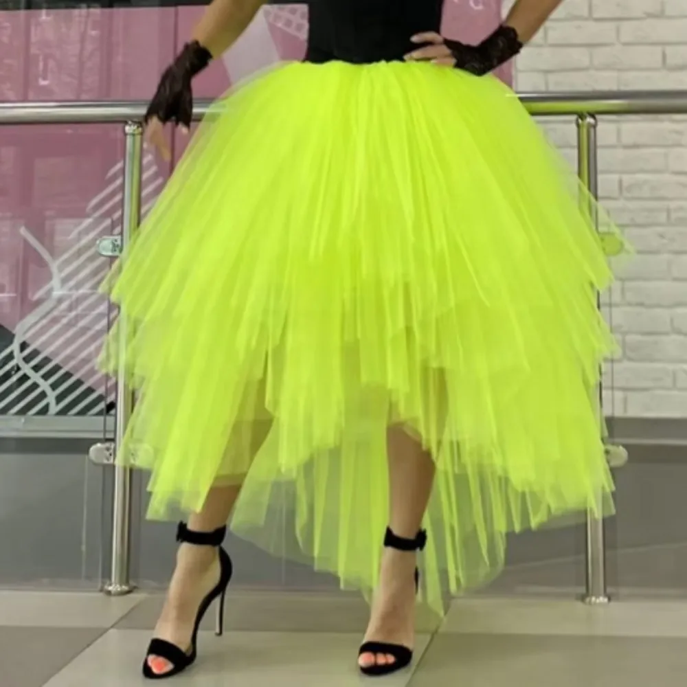 

Fluorescent Green Party Skirts Tiered Puffy High Low Women Party Skirt Christms Wear Custom Made Female Maxi Evening Skirt