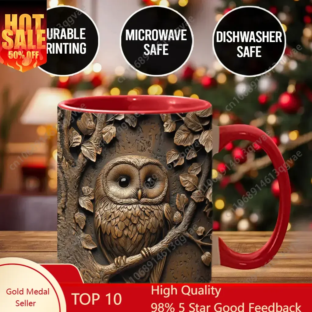 

2D Owl Design Printed Coffee Mug Holiday Season Ceramic Mug 11 Oz Ceramic Mugs Water Drinking Tee Juice Cups