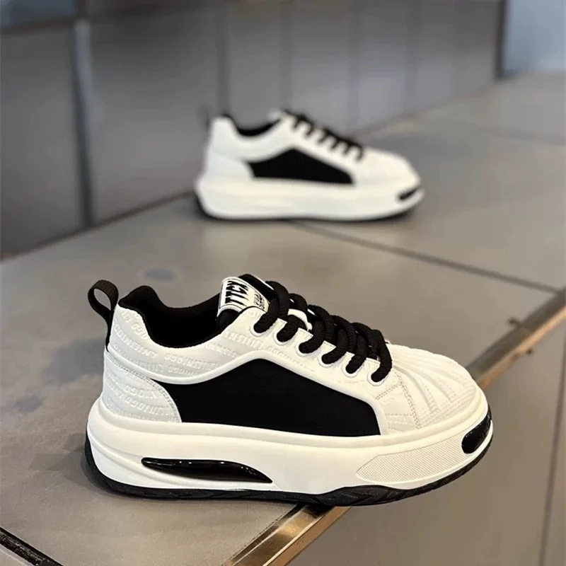 

Toe Men's Shoes Casual Thick Bottom Heightening White Trendy Shoes Spring Versatile Youth Sports Flat Laced Rubber Outsole