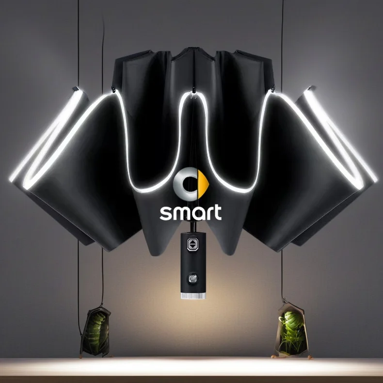 Ombrello automatico con luce a LED Ombrello 10 stecche Ombrello invertito 3 pieghe per Smart 451 brabus Smart 453 fortwo forfour