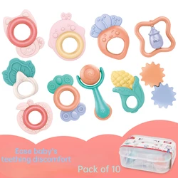 7/10pcs 0-3 Year Old Baby Teether Hand Rattle Toy Newborn Baby Teether Hand Rattle Boiled Gnaw Chew Soft Hand Shaking Bells Gift