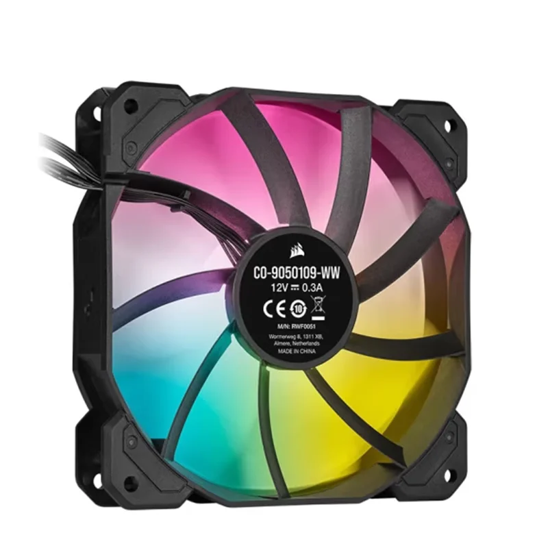 CORSAIR SP120 RGB Elite Performance 120 مم PWM مروحة واحدة - أسود، iCUE 5V argb Light 12 سم مروحة تبريد بالماء 12025