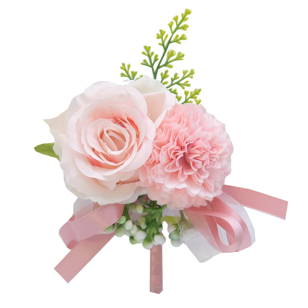 Ensemble de Corsage de Poignet de Fleurs de Rose, Boutonnière Artificielle Faite à la Main, pour Mariage, pour Homme