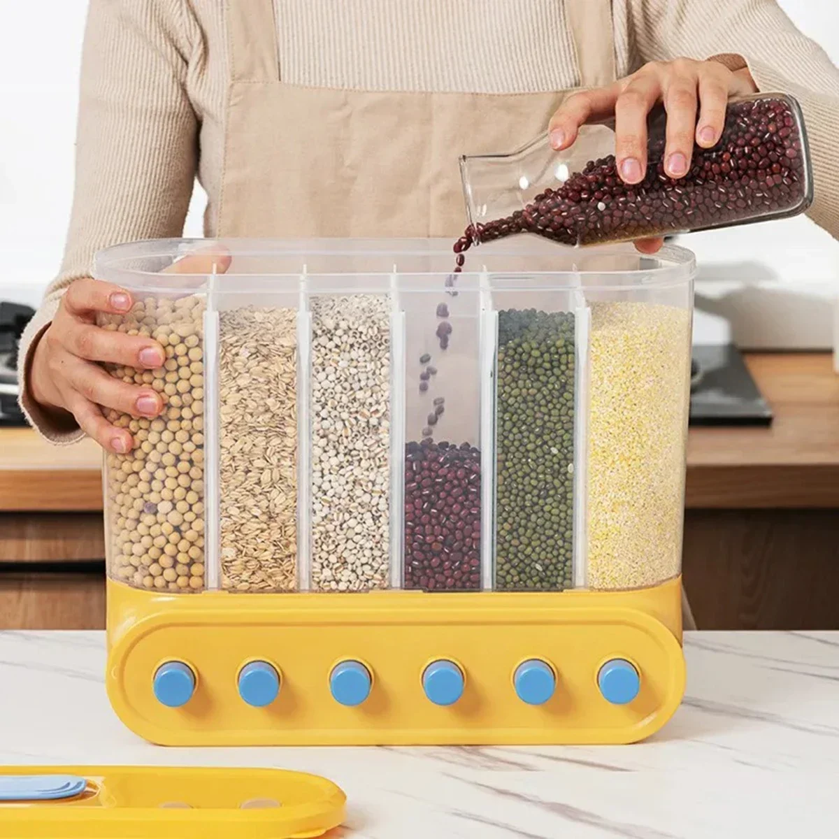 2/4/6 Mesh Grain Dispenser Sealed Jar Food Storage Box Kitchen Sorting Container Wall Mounted Storage Moisture-proof Rice Bucket