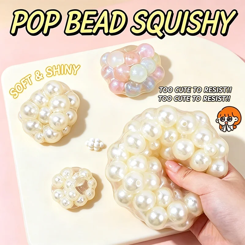 Pearl Bead Filled Slow Rebound Mochi Squeeze Ornament, Soft Texture Stress Relief Desktop Decor, Portable Anxiety Calming Hand C