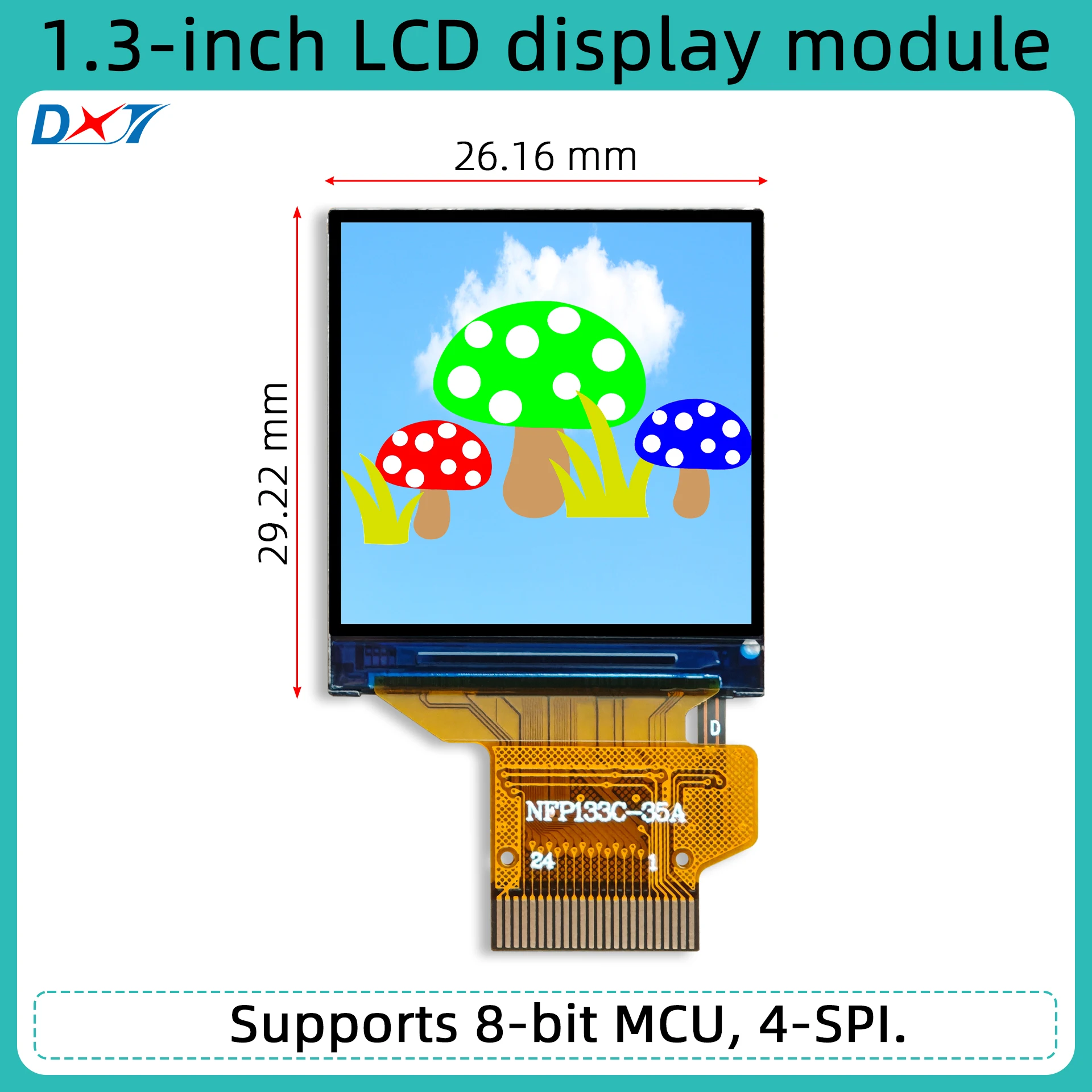 1.3-inch TFT LCD display module, 240*240 resolution, MCU 8080 interface, SPI serial interface, ST7789