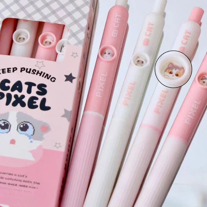

4pcs/set Cute Cartoon Cat Gel Pen Quick-Dry Smooth Writing Pens for Students Fun Animal Themed Stationery 0.5mm Black Ink Pens